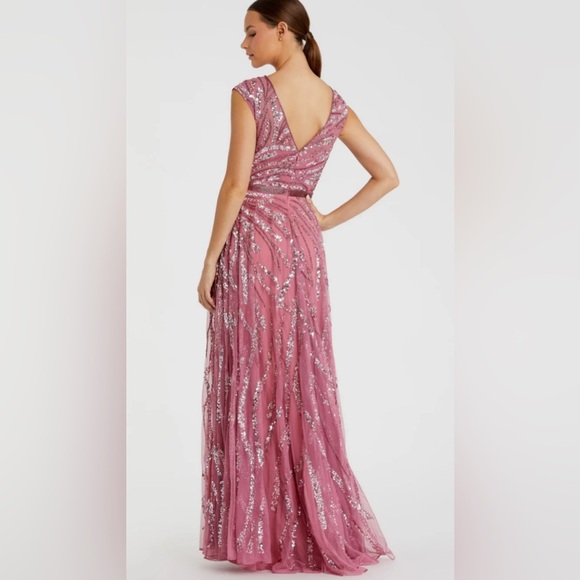 NWT | Mac Duggal 5445 Plum Pink Cap Sleeve Embellished Evening Gown Size 12 - Picture 5 of 14